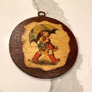 Vtg MJ Hummel Little Girl Walking In Rain Print